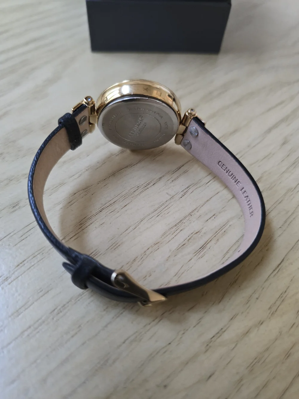 Armitron Gold-Tone Black Dial Leather Strap Watch